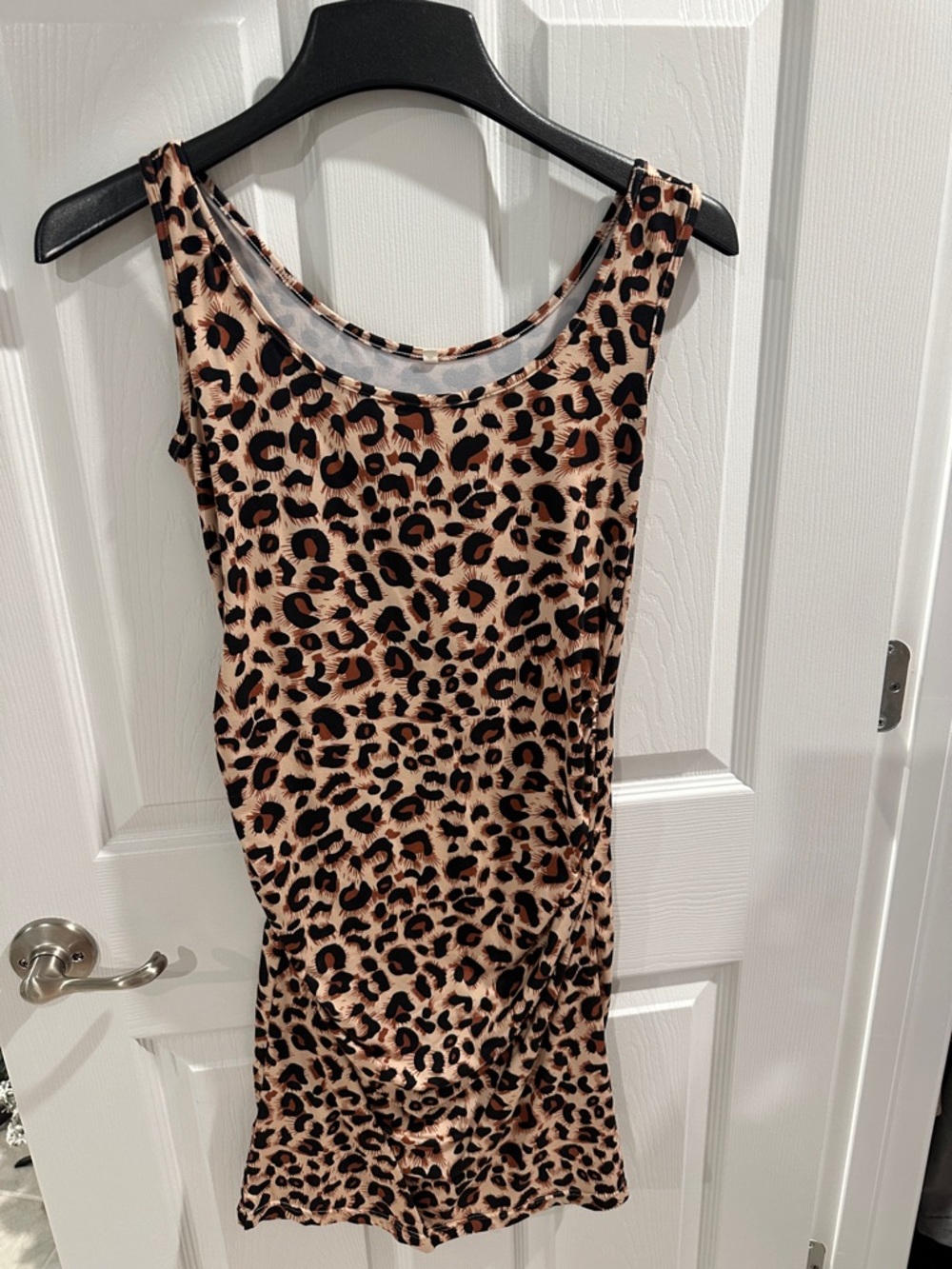 Leopard Print Scoop Neck MATERNITY Dress - Beige & Black